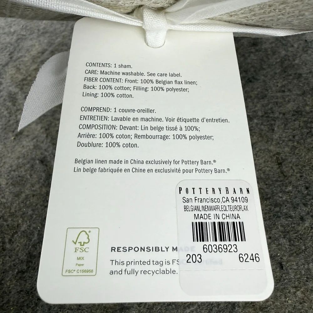 Pottery Barn EURO Belgian Flax Linen Waffle Weave‎ Sham 26
